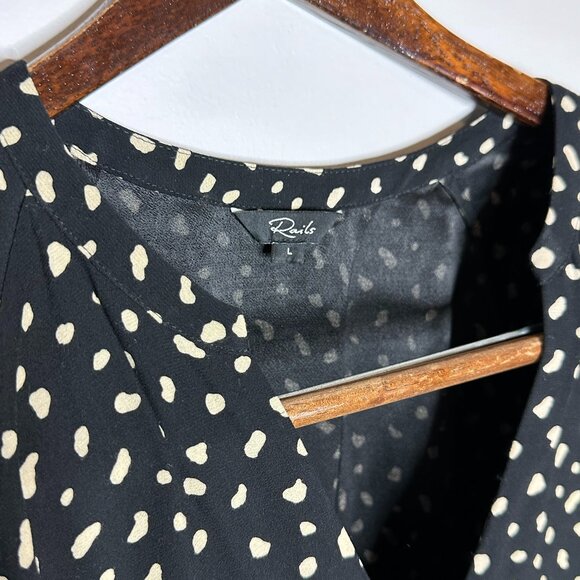 Rails Karla Mini Dress Black Ivory Spot Smocked Waist Large - Picture 3 of 9